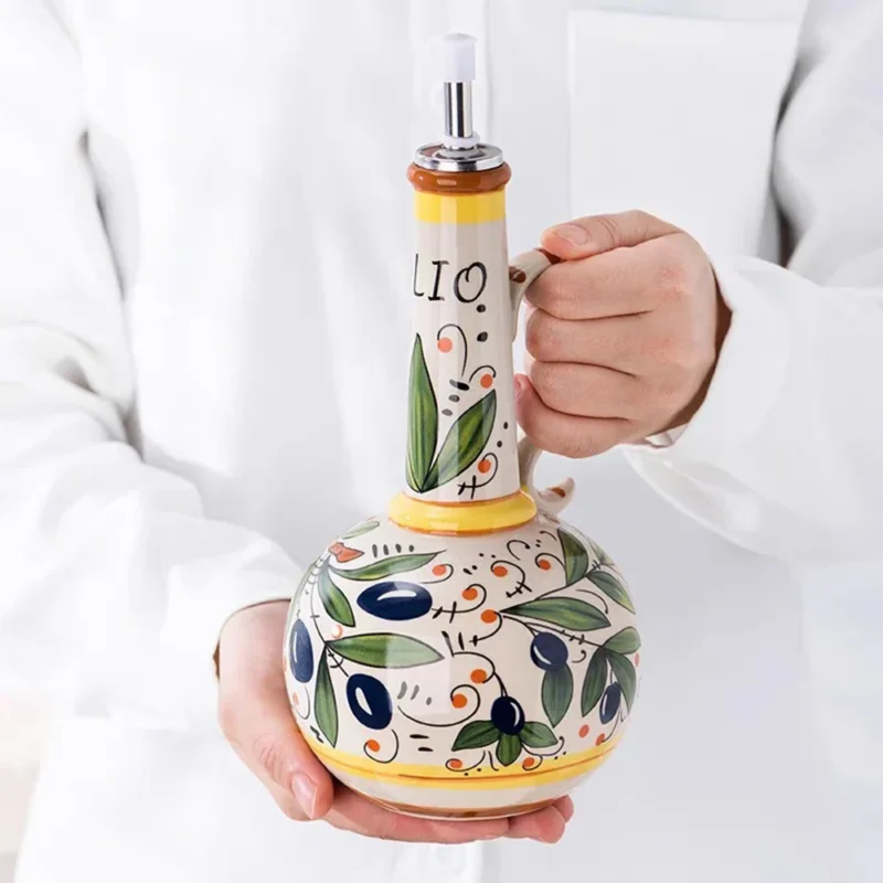 Sca10fb5062d6472e9a0836a865318a2br.webp Hand-Painted Ceramic Oil Bottle Kitchen Storage Nordic Vinegar Oil Dispenser Cooking Utensil for Home Use Kitchen Seasoning Jar