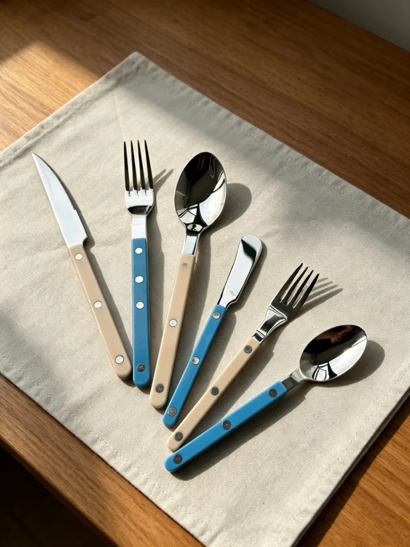 Colorful 316 Stainless Steel Western Cutlery Set, French Clasp Handle Steak Knives, Dessert Forks Spoons Flatware Collection