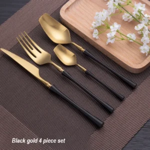Sd7f52666d0d7453fa365e99eda7b05842.webp 4 Pcs Mirror Matte Stainless Steel Black Gold Silver Cutlery Dinnerware Tableware Knife Spoon Fork Flatware Set Dishwasher Safe
