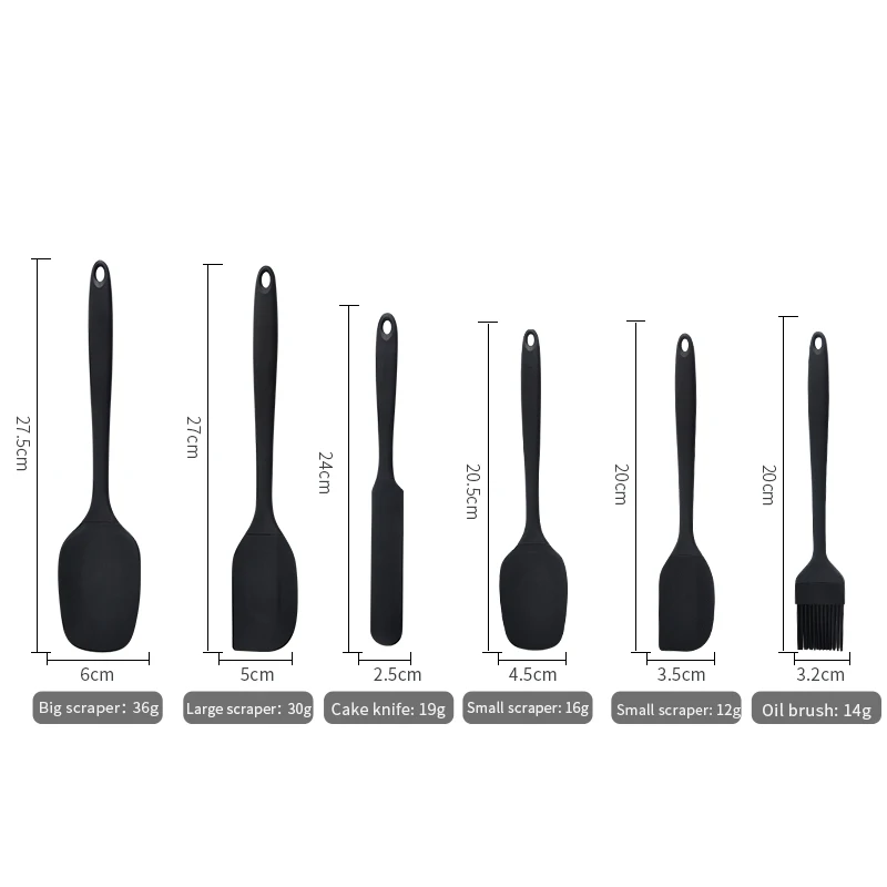 Silicone Kitchenware 6-Piece Set, Cream Scraper, Spatula, Oil Brush, Size Scraper Set Baking Tool, Non-Integrated Hand