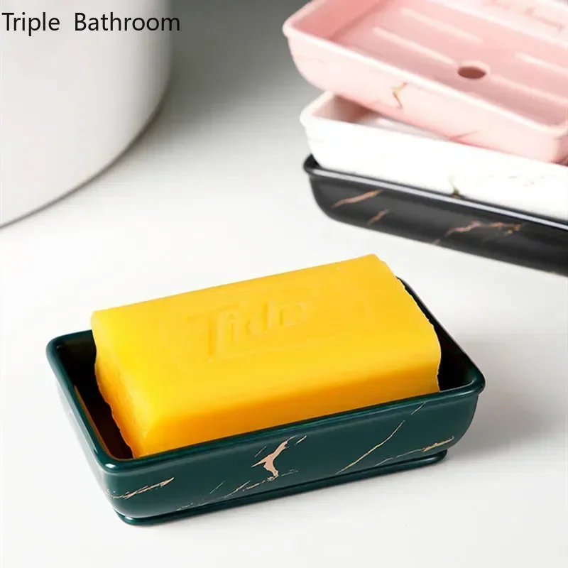 Light Luxury Soap Holder Ceramic Rectangle Household Bathroom Accessories Soap Dish Holders Restroom Organizer Kitchen Storage