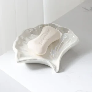 Ceramic Ginkgo Shaped Soap Holder, Household Drainage Soap Tray Holder, Bathroom Accessories, Bathroom Organizer Kitchen Storage