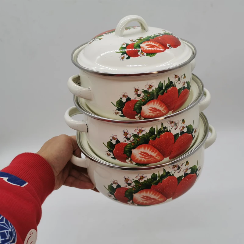 Sddb196130100444580cbfeda8e20764aI.webp 16cm 18cm 20cm 3piece Set Strawberry Enameled Cookware Set