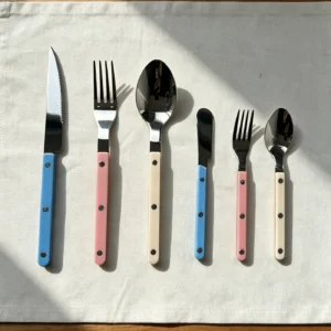 Colorful 316 Stainless Steel Western Cutlery Set, French Clasp Handle Steak Knives, Dessert Forks Spoons Flatware Collection
