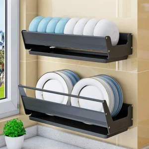 Sde3243d2fc12448a9f0eacc7302b3f542.webp Bowl Plate Drying Shelf Portable Kitchen Organizer Wall Mounted Dish Drainer Rack Kitchen Storage Shelves Tableware Holder