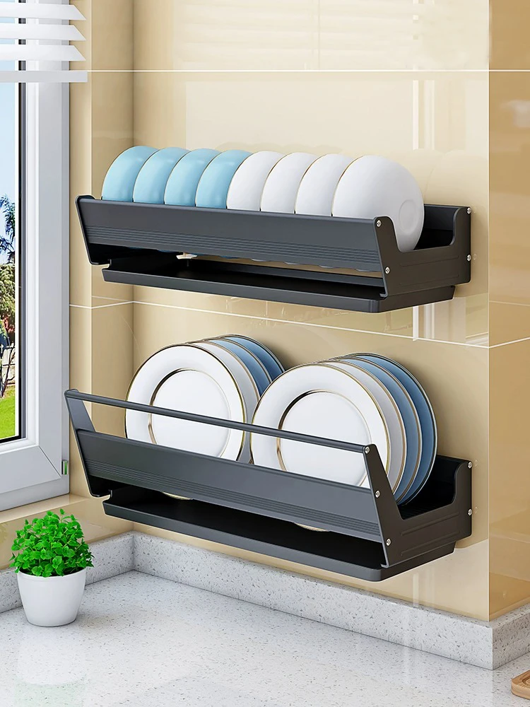 Sde3243d2fc12448a9f0eacc7302b3f542.webp Bowl Plate Drying Shelf Portable Kitchen Organizer Wall Mounted Dish Drainer Rack Kitchen Storage Shelves Tableware Holder