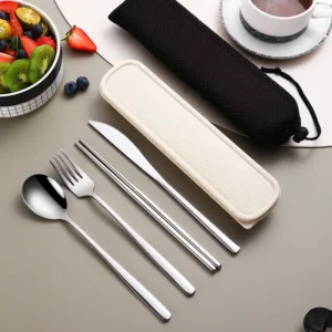 Sde52917f8c2f4df19547e52a30f9f88dM.webp 304 Dinnerware Set Flatware Stainless Steel Portable Cutlery Sets Camping Travel Set Case Knife Fork Spoon Kitchen Accessories
