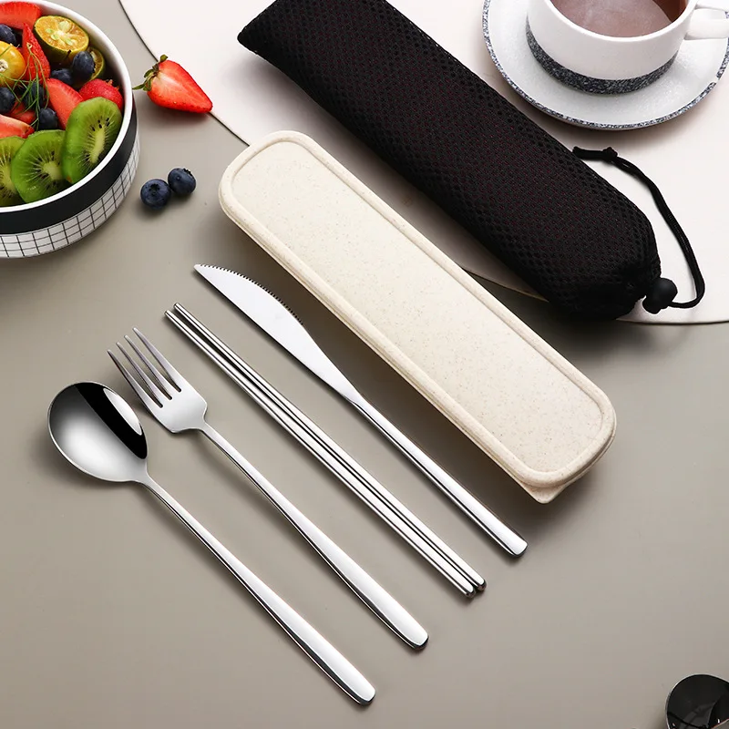 Sde52917f8c2f4df19547e52a30f9f88dM.webp 304 Dinnerware Set Flatware Stainless Steel Portable Cutlery Sets Camping Travel Set Case Knife Fork Spoon Kitchen Accessories