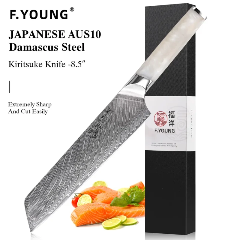 F.YOUNG 8.5" Japanese Kiritsuke Knife Damascus Steel Kitchen Professional Chef Knife Sharp Slicing Cleaver Cooking Tools Cutlery