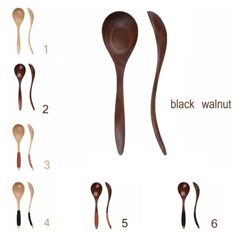 Coffee Dessert Tableware Wood Catering Scoop Hand-made Kitchen Tool Cooking Utensil Wooden Spoon Soup Spoon