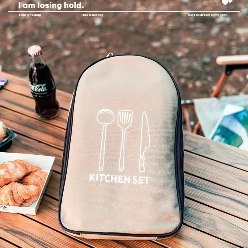 Outdoor Cookware 8-piece Set Camping Kitchen Utensils Portable Stainless Steel Tableware Camping Picnic Supplies BBQ Tools