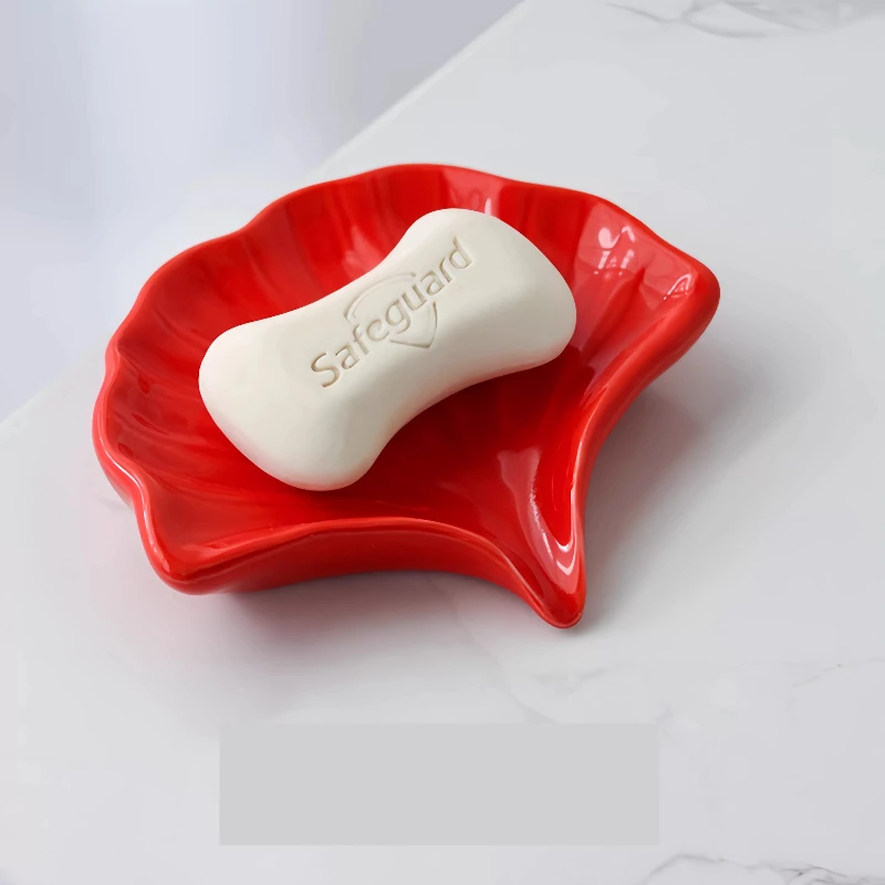 Ceramic Ginkgo Shaped Soap Holder, Household Drainage Soap Tray Holder, Bathroom Accessories, Bathroom Organizer Kitchen Storage