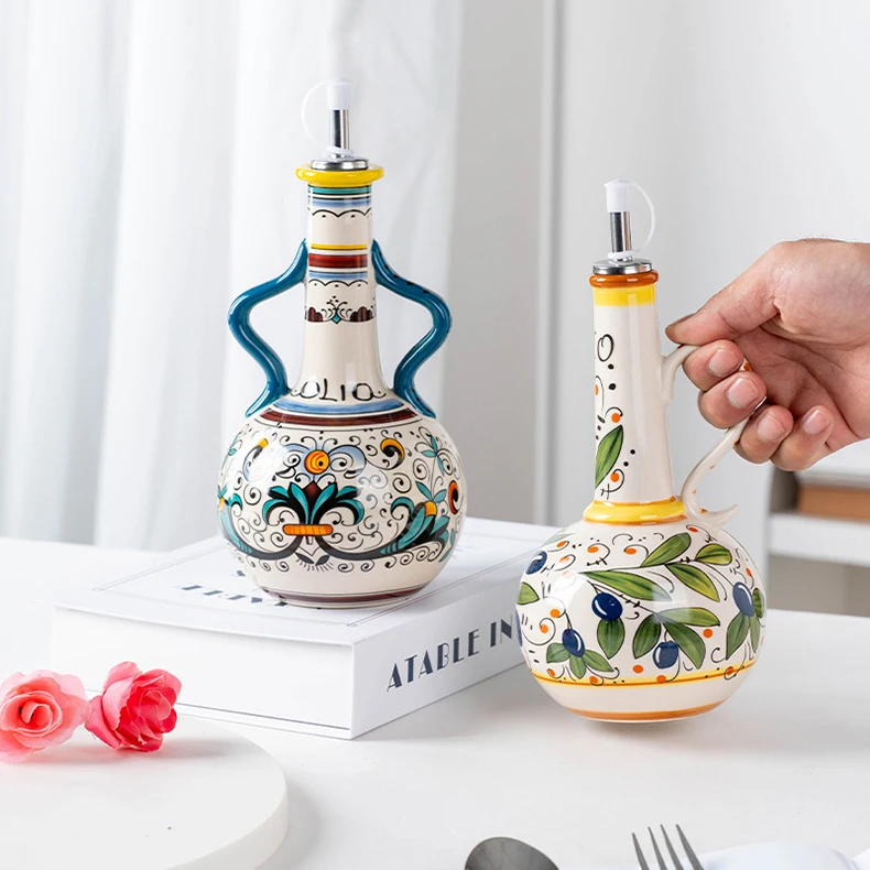 Se388b76642ec4ba29ae888be46ab62a0k.webp Hand-Painted Ceramic Oil Bottle Kitchen Storage Nordic Vinegar Oil Dispenser Cooking Utensil for Home Use Kitchen Seasoning Jar