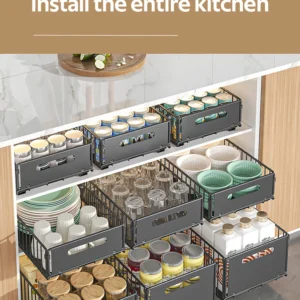 Se5ede73a3cf0433bb945aa436f1380b93.webp Kitchen Storage Rack Pull Out Cabinet Organizer Slide Drawer Storage Tray Seasoning Bottle Spice Storage Rack Kitchen Organizer