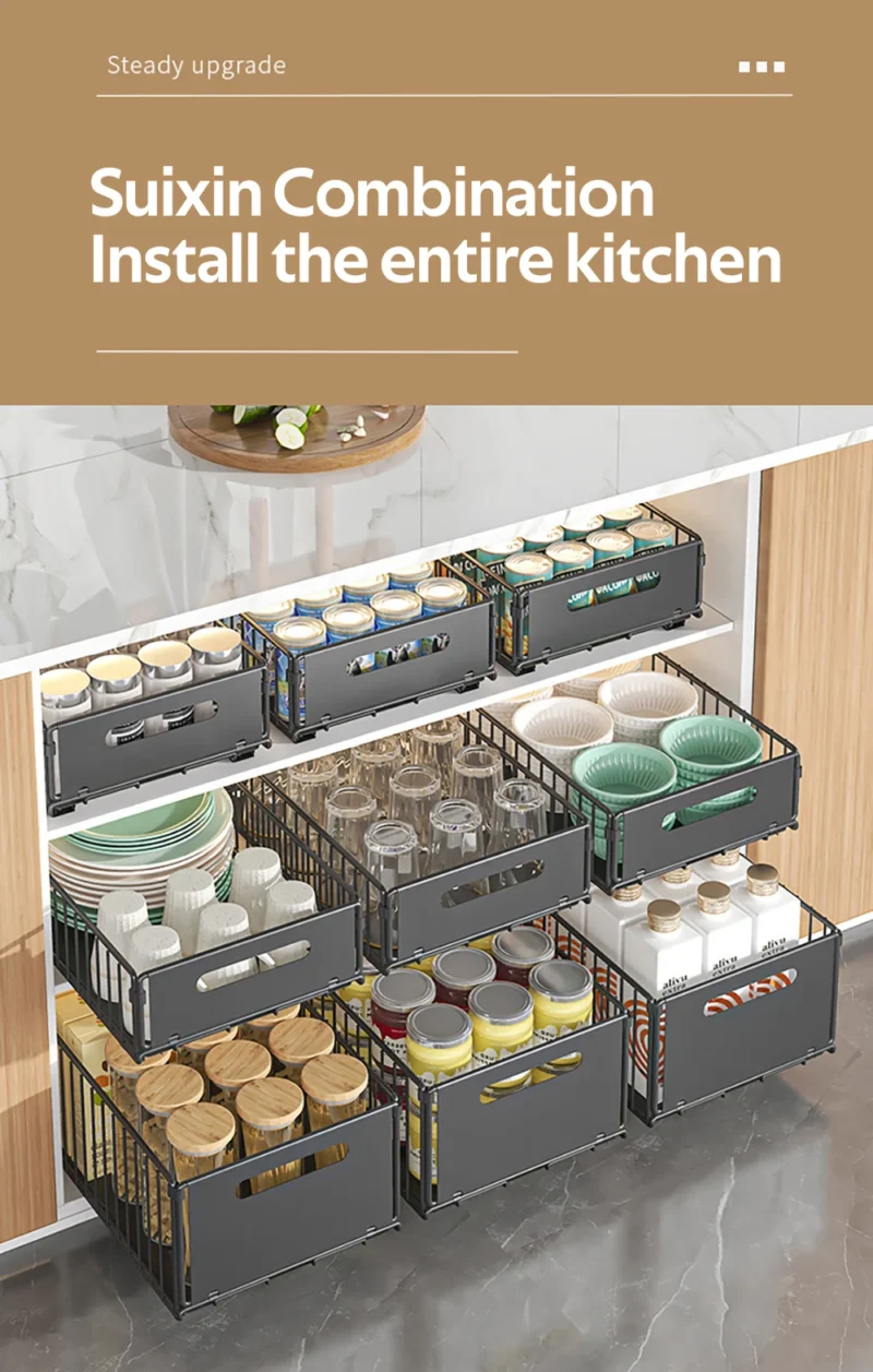 Se5ede73a3cf0433bb945aa436f1380b93.webp Kitchen Storage Rack Pull Out Cabinet Organizer Slide Drawer Storage Tray Seasoning Bottle Spice Storage Rack Kitchen Organizer