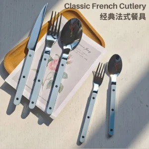 Colorful 316 Stainless Steel Western Cutlery Set, French Clasp Handle Steak Knives, Dessert Forks Spoons Flatware Collection