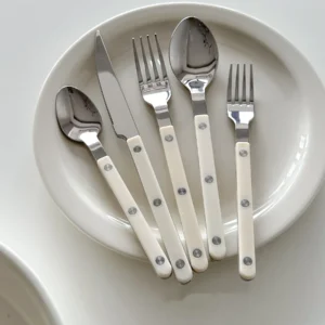 Colorful 316 Stainless Steel Western Cutlery Set, French Clasp Handle Steak Knives, Dessert Forks Spoons Flatware Collection