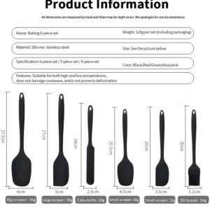 Silicone Kitchenware 6-Piece Set, Cream Scraper, Spatula, Oil Brush, Size Scraper Set Baking Tool, Non-Integrated Hand
