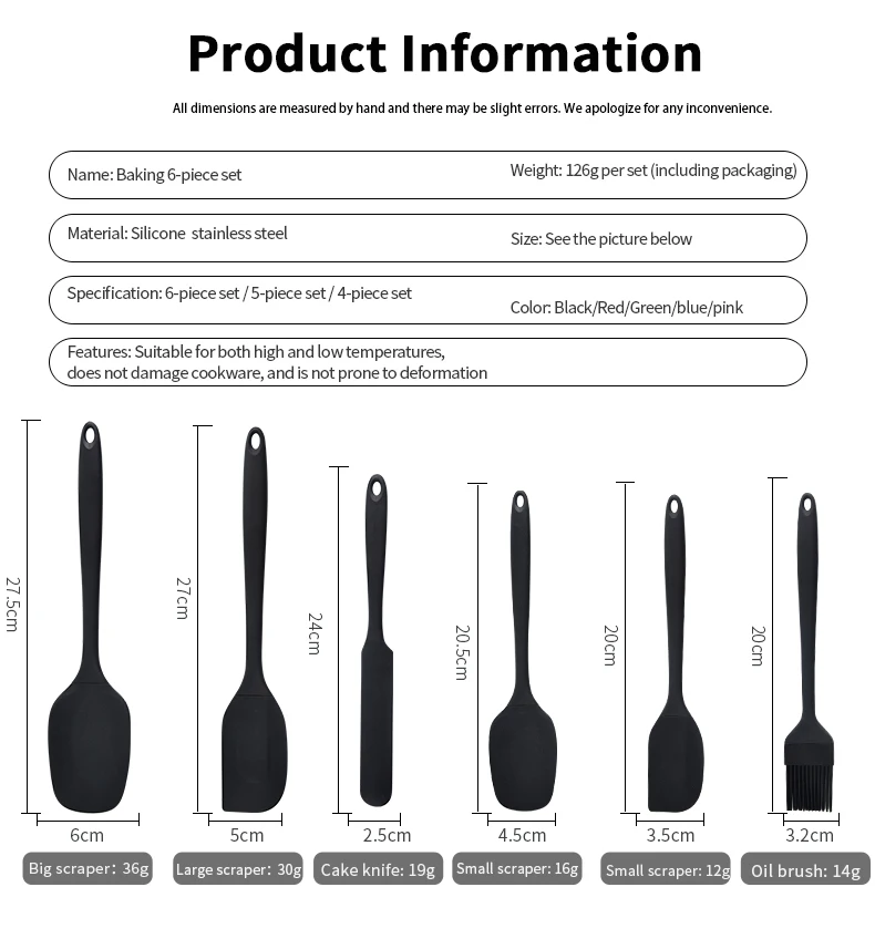 Silicone Kitchenware 6-Piece Set, Cream Scraper, Spatula, Oil Brush, Size Scraper Set Baking Tool, Non-Integrated Hand