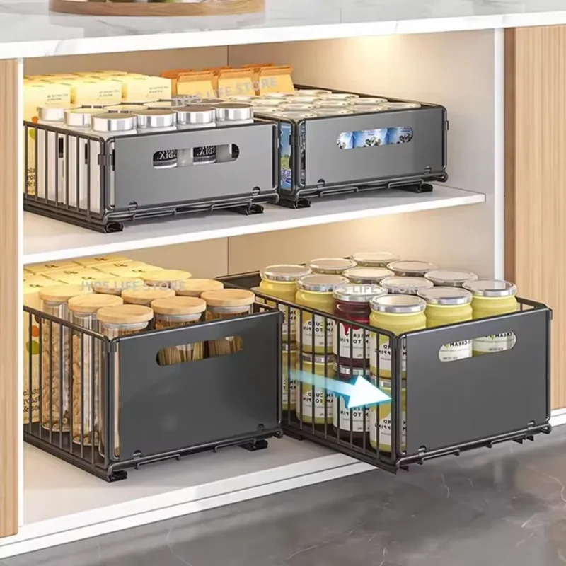Se9893f4b828c4727871dfc9fd5a2d0c5M.webp Kitchen Storage Rack Pull Out Cabinet Organizer Slide Drawer Storage Tray Seasoning Bottle Spice Storage Rack Kitchen Organizer