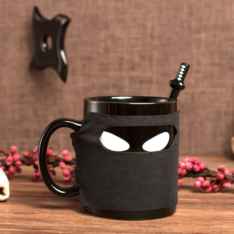 Sed710eba7de542e2bb932eee53cd41edE.webp Ninja Mugs Water Cup Creative Funny Mugs with Lid Spoon Set Porcelain Kitchen Utensils Drinkware Mug Coffe Kawaii Cup