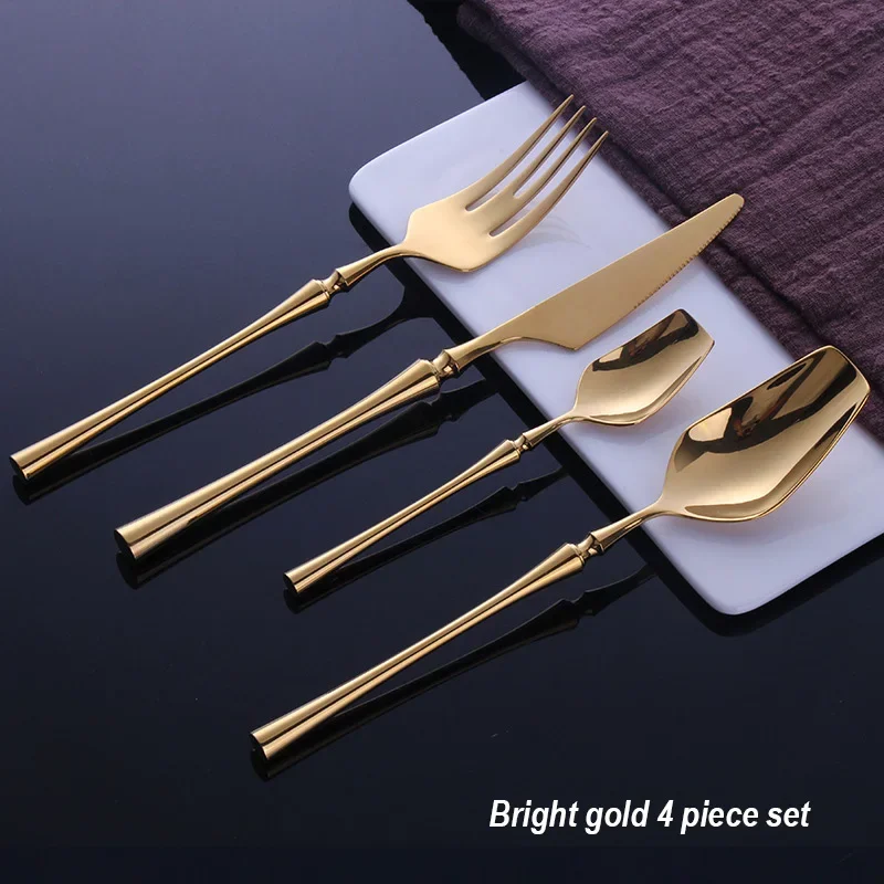 See69457cf87240558e878fc9a9384fd8p.webp 4 Pcs Mirror Matte Stainless Steel Black Gold Silver Cutlery Dinnerware Tableware Knife Spoon Fork Flatware Set Dishwasher Safe