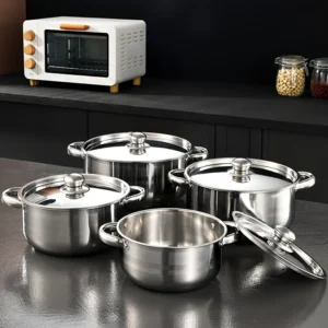 4pcs Stainless Steel Cookware Set with Heat Conduction Simmering Feature - Perfect for Soup, Noodles & More | Essential Kitchen