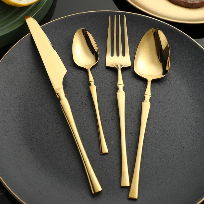 Sf0673e839ad04ba5a720ed9fd1814dc4E.webp 16pcs Gold Cutlery Set Forks Knives Spoons Dinnerware Dishwasher Safe Stainless Steel Western Tableware Silverware Wedding Gift
