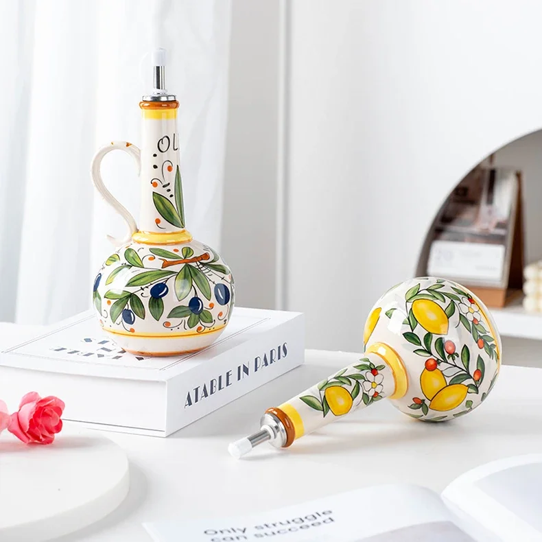Sf5285a13a2cb433fa3a272c47257b764r.webp Hand-Painted Ceramic Oil Bottle Kitchen Storage Nordic Vinegar Oil Dispenser Cooking Utensil for Home Use Kitchen Seasoning Jar