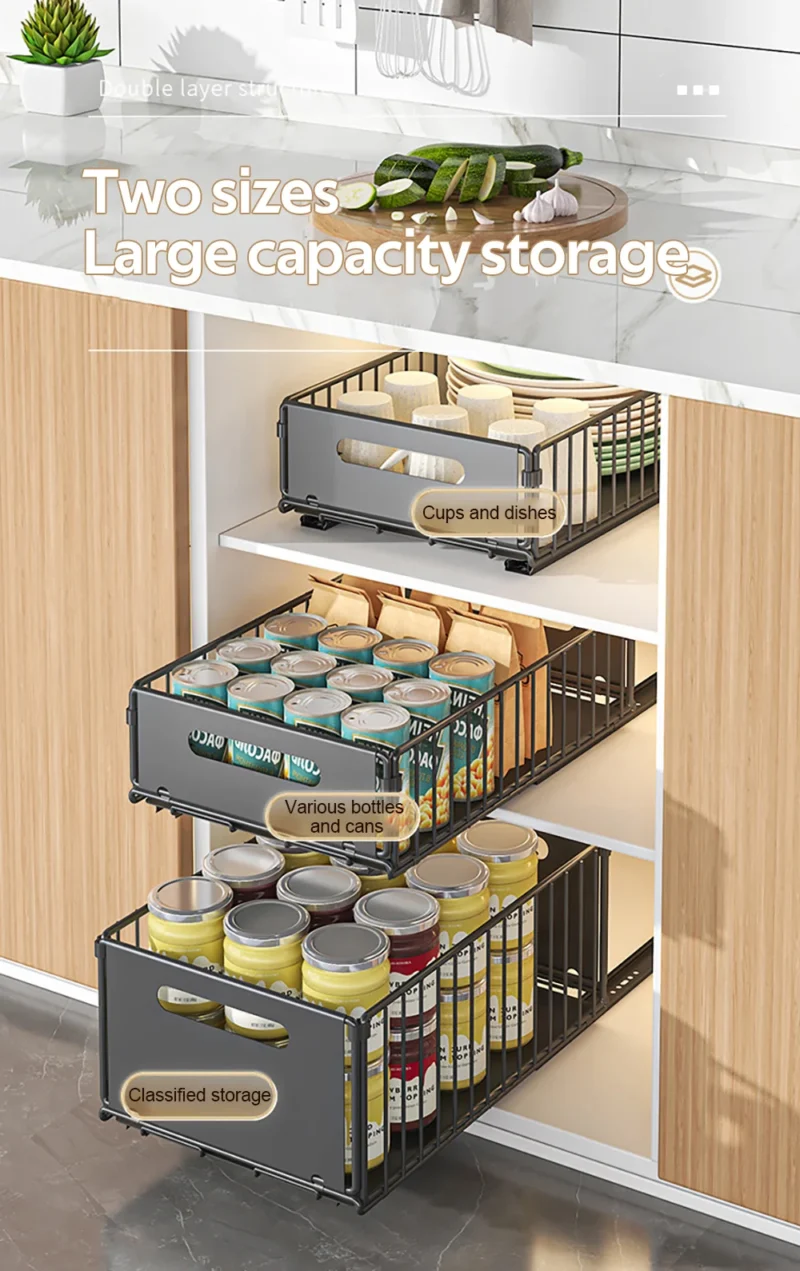 Sfb2ea336f95648ebba04eecbe1c42ecc0.webp Kitchen Storage Rack Pull Out Cabinet Organizer Slide Drawer Storage Tray Seasoning Bottle Spice Storage Rack Kitchen Organizer