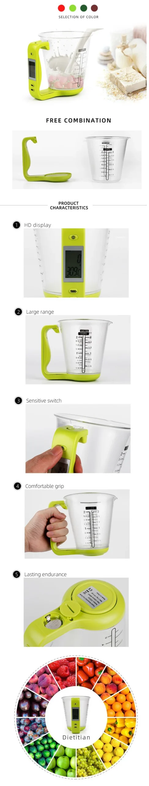 Kitchen Scales with LCD Display 1000g/1g Measuring Cup Kitchen Mixing Bowl Temperature Measurement Cups Kitchen Baking Tools